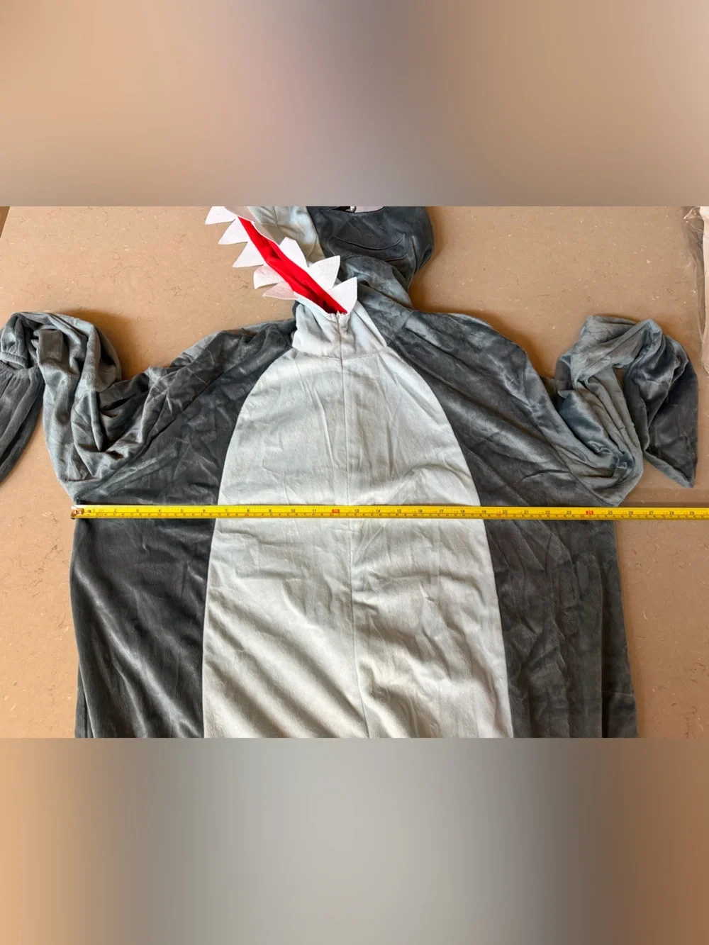 Spirit Halloween Shark Jumpsuit Costume Adult SM/MD Plush Hooded One-Piece NWOT - Picture 8 of 12